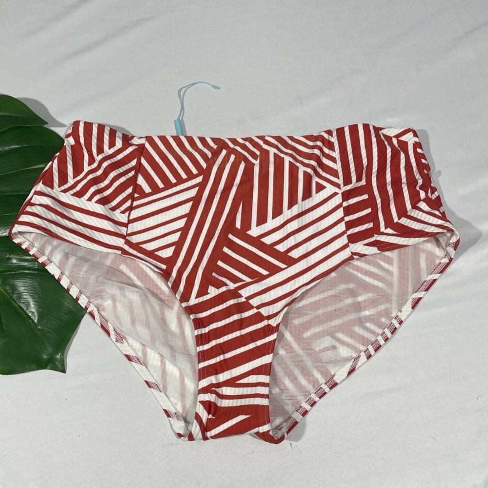 NEW Sea Level‎ [ 12 US ] Mix Striped High Waisted Bikini Bottom Sun Orange